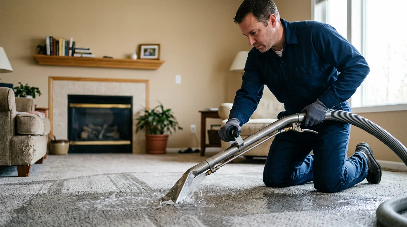 Water damage restoration technician working near Kings Park, NY